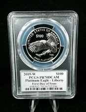 2019 W $100 American Platinum Eagle 1 oz .9995 PCGS PR70DCAM FDOI Mercanti #5452