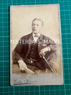 Man Sitting With Stick J.Hawke Plymouth Accrington Cabinet Card Photograph (520)
