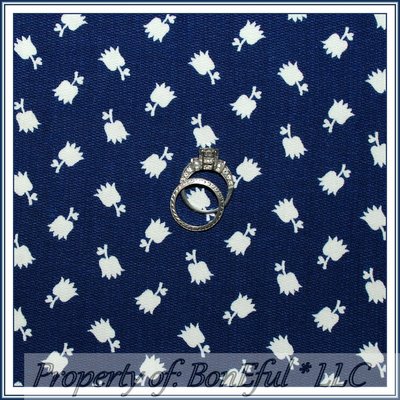BonEful FABRIC FQ Cotton Blue Navy Dark White American USA Calico Flower Cottage