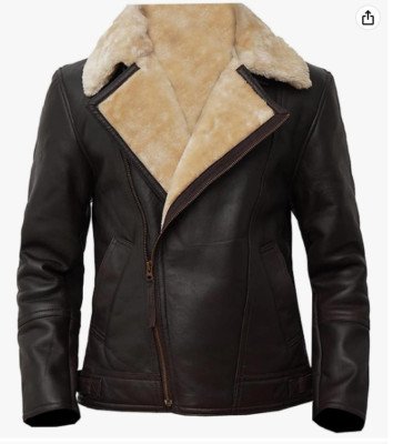 Black RAF Aviator Men's B4 Sheepskin Real Shearling Leather Flight Bomber Jacket