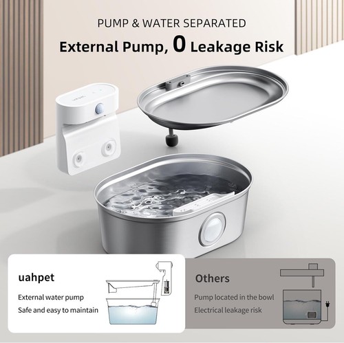 uahpet Wireless Cat Water Fountain Pro, Cat Fountain Stainless Steel - 第 4/9 張圖片