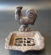 Vintage Cast Iron Rustic Rooster Soap Dish kitchen, Utility room