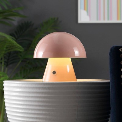 JONATHAN Y Table Lamps 7'' Cordless Touch Sensor Round LED Mushroom Metal Pink