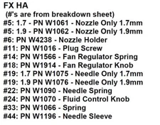 WALCOM FX HA PAINT GUN SPARE PARTS, NEW UNUSED, LIMITED QTYS AVAILABLE!!