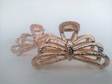 Gold art deco textured metal bow hair claw clip jaw clip