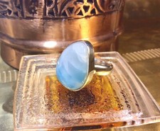 Genuine 925 Sterling Silver Natural Larimar Gemstone Ring Size 7