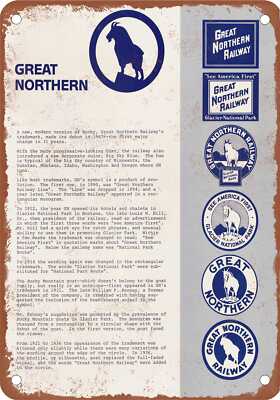 METAL SIGN - 1969 Great Northern Rocky Goat Logo History - Vintage Rusty Look