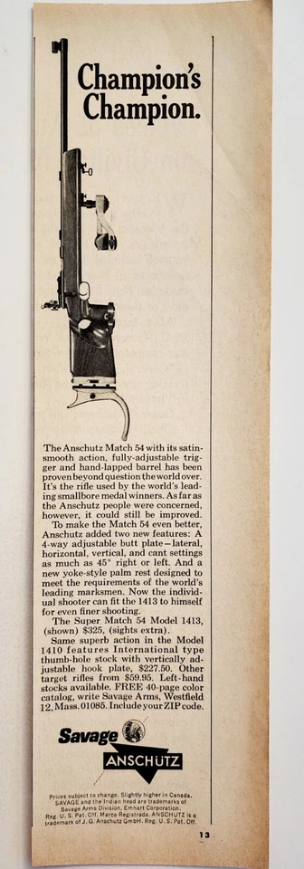 1968 Savage Arms Anschutz Match 54 Rifle Champion anuncio caza E91D Foto 2 de 2