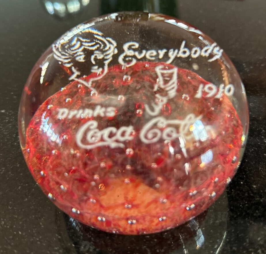 Vintage Advertising Paperweight "Everybody Drinks Coca Cola 1910" Red