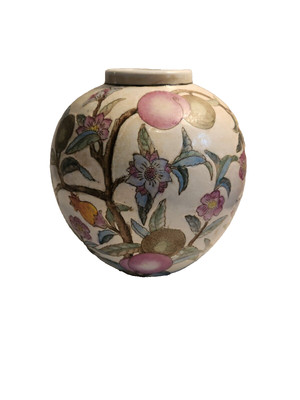 Vintage Chinese WBI 1900s Pink/blue Floral Fruit Carved Vase EUC