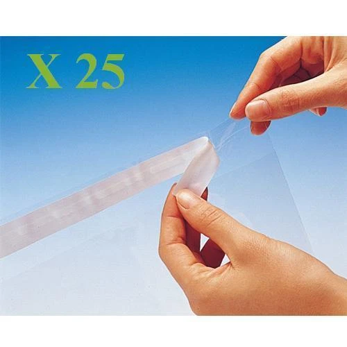 LOT 25 POCHETTES SACHETS CELLOPHANE CRISTAL + RABAT ADHESIF 220X300 M/M + 50