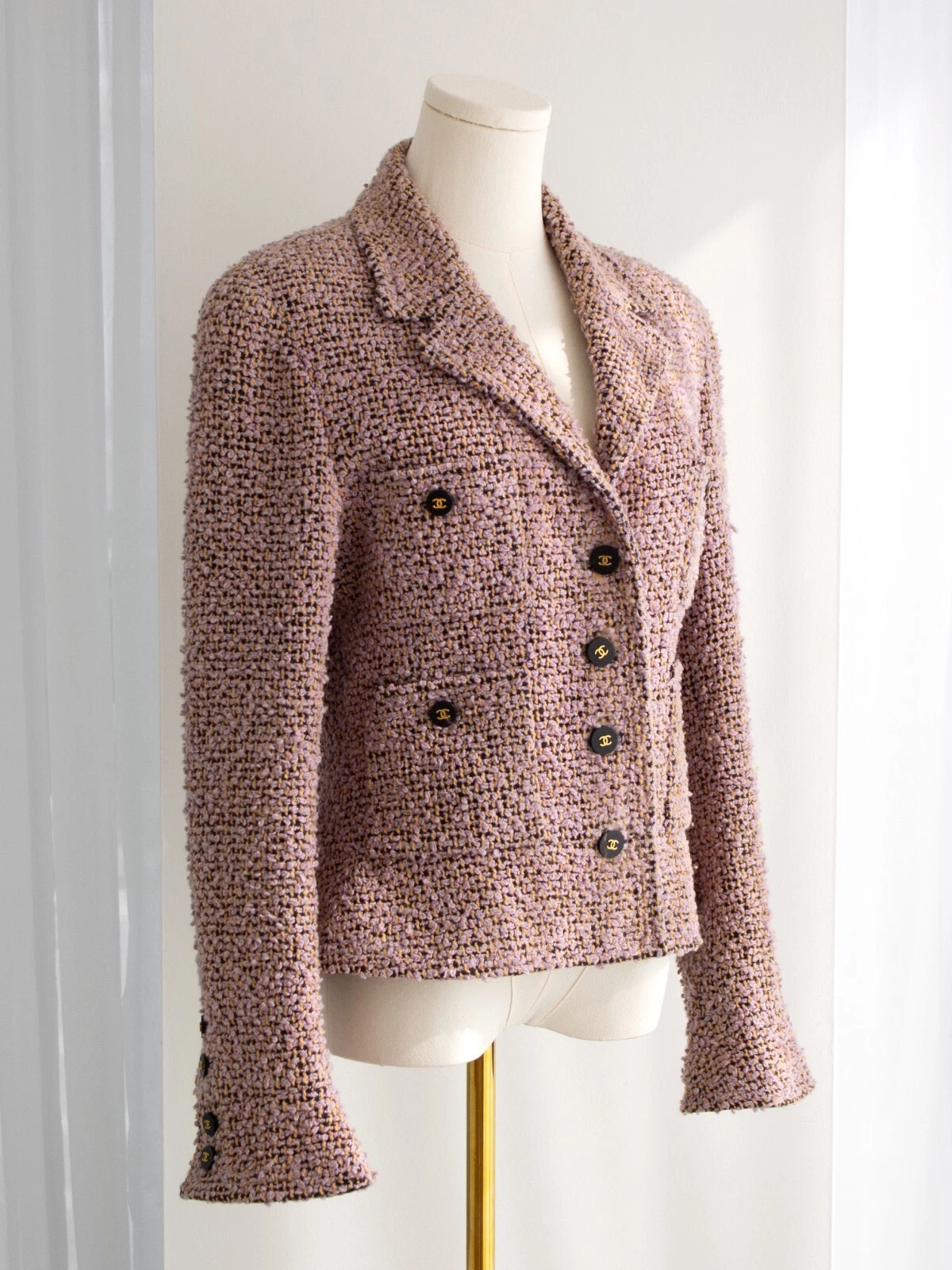 Giacca iconica Chanel vintage A I 1994 lilla viola nero fantasia tweed 94A