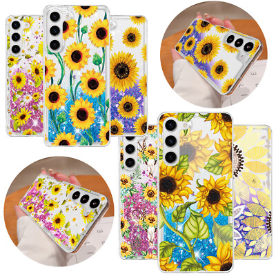 Flower TPU Cover Liquid Glitter Phone Case For Samsung Galaxy A25 A15 S24 S23 FE