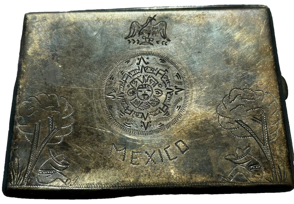 CAJA DE CIGARRILLOS DE PLATA ESTERLINA de México de los años 30 Era Frida Kahlo Foto 2 de 4