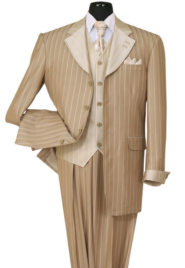 Traje para hombre 3 piezas lujoso cl sico g ngster con sensaci n de lana bronceado estilo 2911