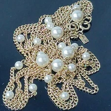 Vintage Emmons Faux Pearl Station Necklace and Bracelet Jewelry Set