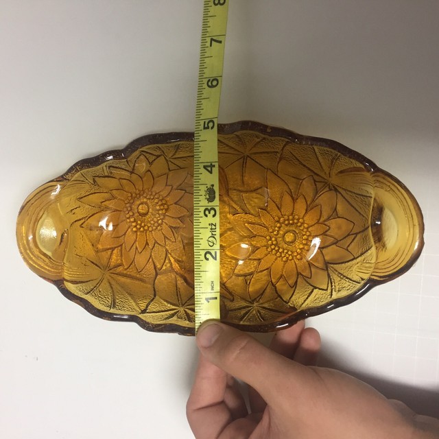 Amber Glass Oval Dish Sunflower Design Candy Nut Relish Celery 9.5" Long 5" Wide eBay