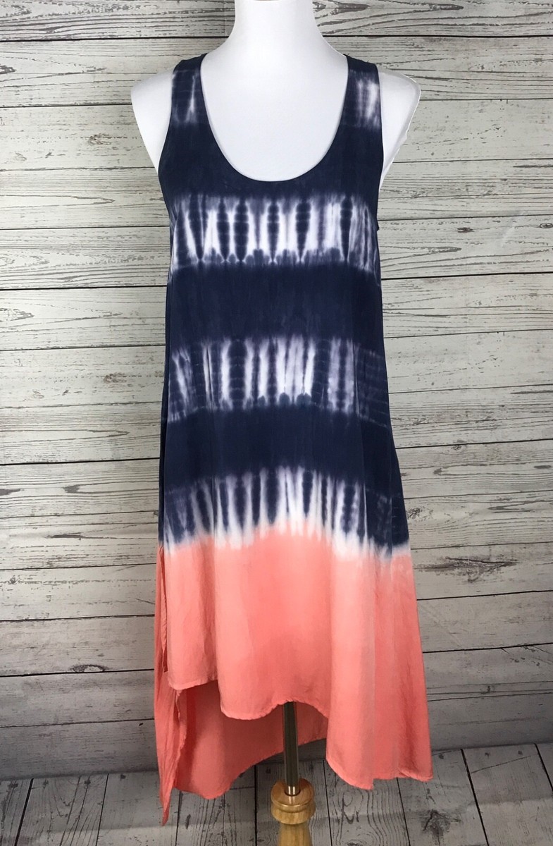 Splendid Women's Blue Coral Tie Dyed Sleeveless Hi / Low Hem Shift