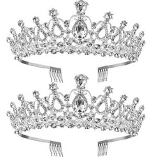 2 Pack Wedding Crown, Crystal Rhinestones Crown Princess Crown with Comb Exqu...