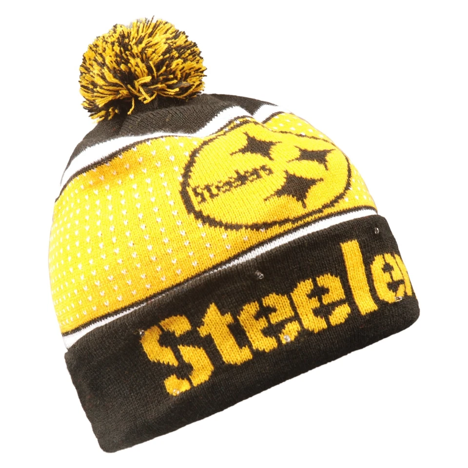 Pittsburgh Steelers Big Logo Gorro Iluminado Invierno Sombrero Toque Puño Pom Tejido WM18 Foto 2 de 2