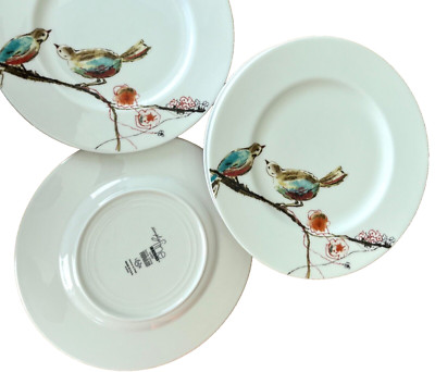 LENOX Bone China Simply Fine CHIRP Salad Or Luncheon White Plate Birds  1/4 NEW