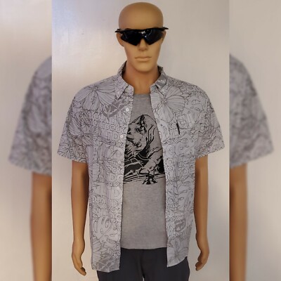 ECKO UNLTD SHIRT DRESS MENS SHORT SLEEVE BUTTON DOWN SIZE M WHITE ALLOVER PRINT 