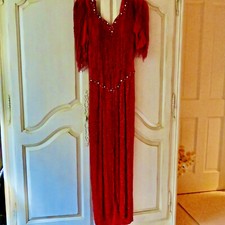 RED HAND-BEADED GOWN. SZ. 6-8. ONE-OF-A-KIND MUCH MORE BEAUTIFUL THAN PHOTOS