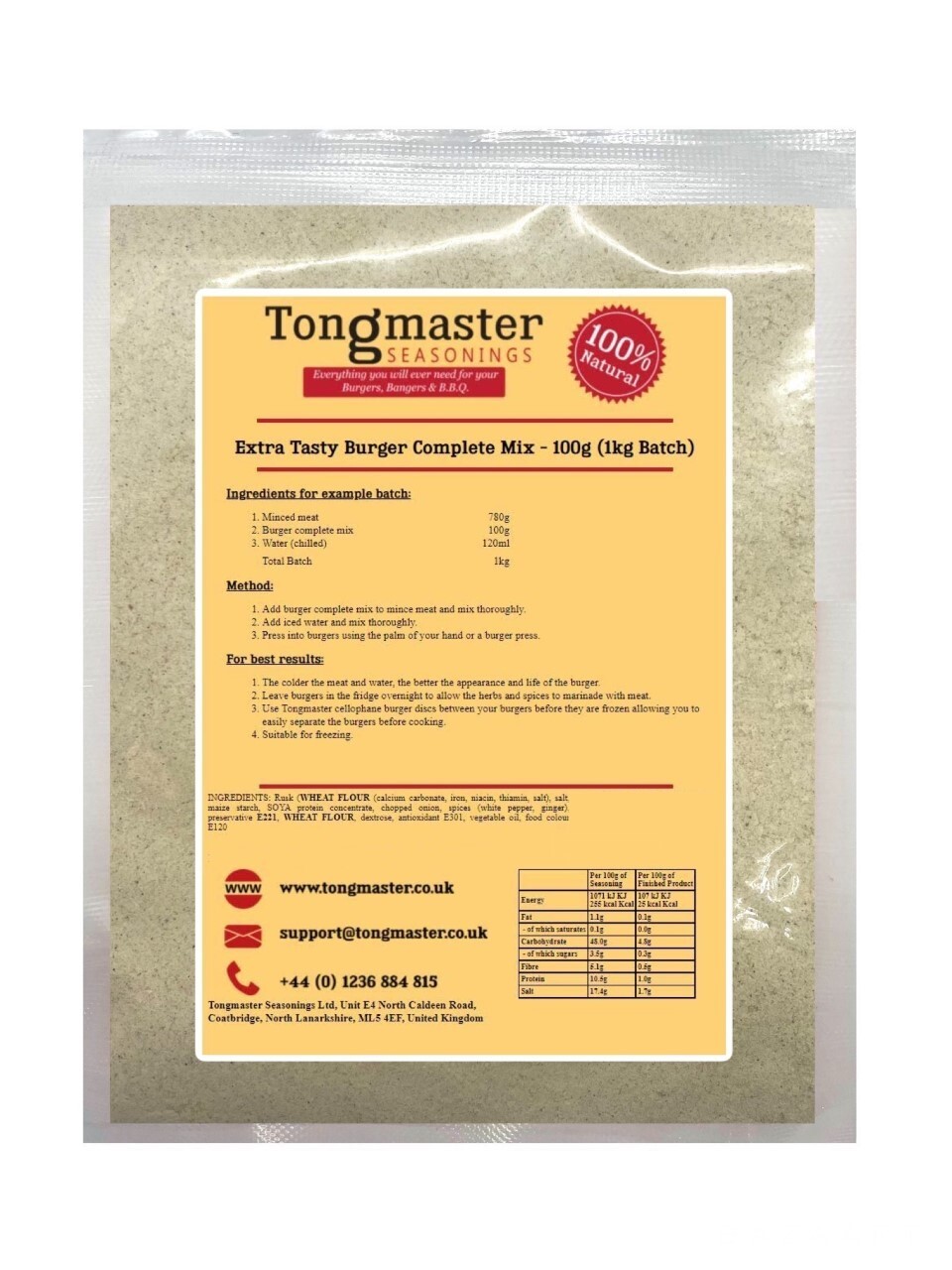 Extra Tasty Burger Complete Mix - 100g (1kg Batch)