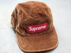 Chapeau casquette de camp velours Supreme marron rouge FW20 5 panneaux boîte BOGO logo velours 