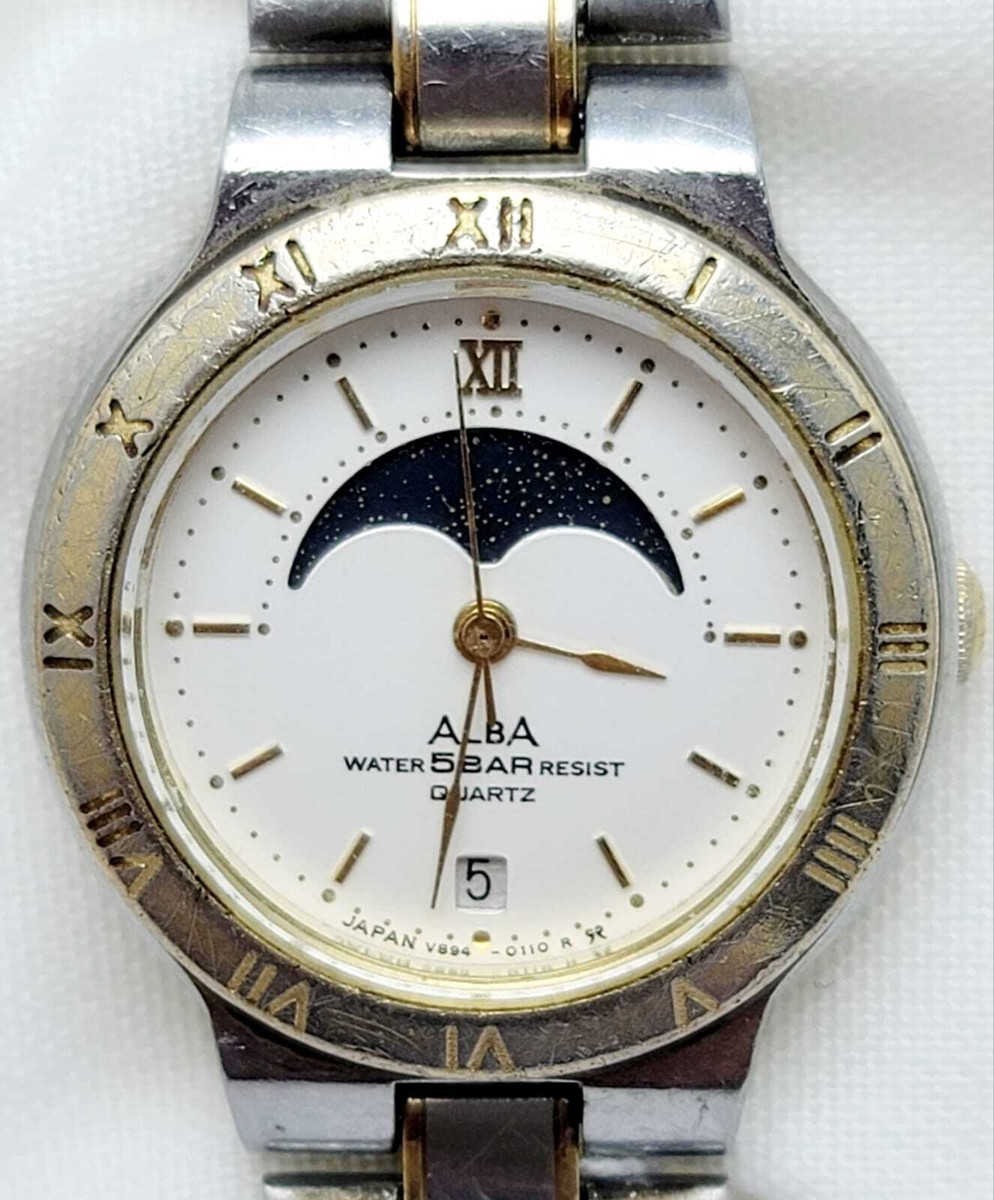 Moonphase Alba Seiko V894-0060 Vintage Women's Watch | eBay