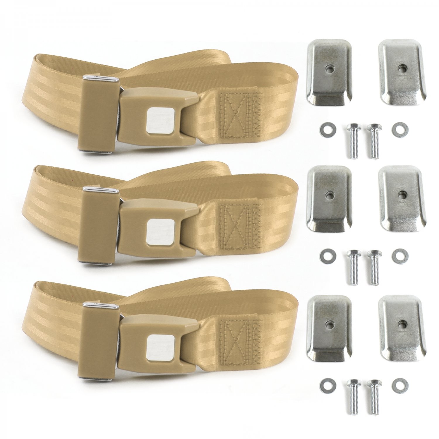 Ford GT40 1964 - 1969 Std. 2pt Tan Lap Bench Belt Kit w/Brackets-3 Blts