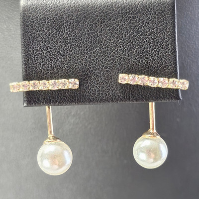 S925 Sterling Silber Gold Vermeil Strass Stab Ohrstecker Kunstperlen Ohrhänger