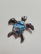 Abalone Turtle Shell Pin Brooch - Iridescent Blue/Green