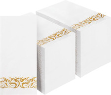 Disposable Paper Napkins 3-Ply Gold Trim 200 Pack for Dinner Party Wedding Guest
