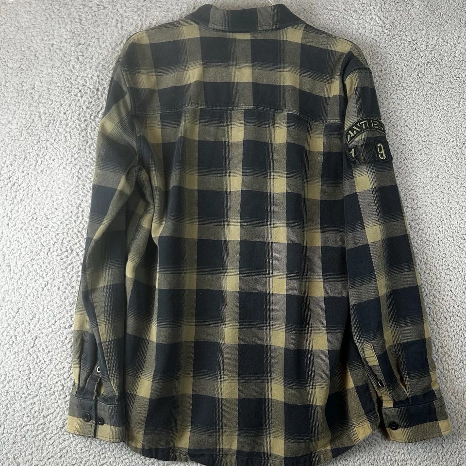 Metal Mulisha Large Tan Black Plaid Long Sleeve Button Up Flannel Biker Hipster - Image 2 of 4