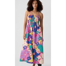 GAP Smocked Top Maxi Dress M Multi Floral Cotton Cottage Boho Chic Retro Beachy