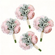 Dusty Pink Pre-Made Bridesmaids Bouquets Set of 4-7 inch Small Rustic Aritifi...