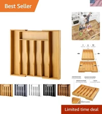 Elegant Expandable Bamboo Drawer Organizer - 7 Adjustable Compartments for Ut...