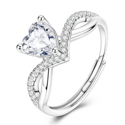 MULA European 925 Sterling Silber offener Ring CZ Feder Glück für Frauen Schmuck
