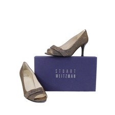 Stuart Weitzman Heels Sz 8M Bronze Pyrite Nocturn Bowover Open Toe 3" Heels