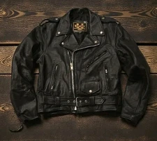 Vtg UNIK Brand Premium Classic Leather Motorcycle Biker Jacket Heavy Retro! 38