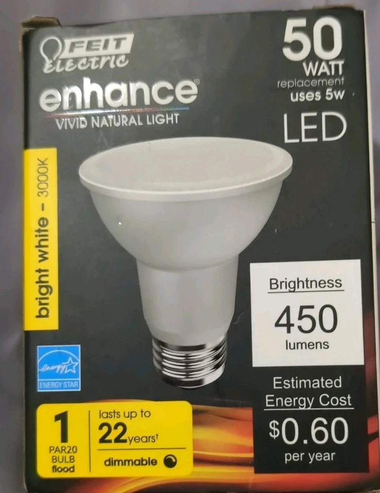 FEIT Enhance 5 W PAR20 LED Bulb 450 lumens 3000K NIB Bright White Floodlight  - Image 3 of 4