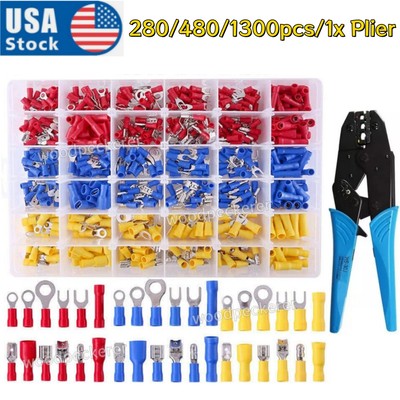 1300Pcs Assorted Insulated Electrical Wire Terminals Crimp Connectors Spade Sets