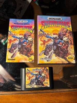 Sunset Riders (Sega Genesis) SR CIB complete SG video game w/ HANGTAB cowboys