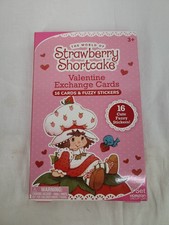 NIB The World Of Strawberry Shortcake 16 Valentine Exchange Cards Fuzzy Stickers