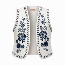 Forever 21 Womens White/Blue Floral Embroider...