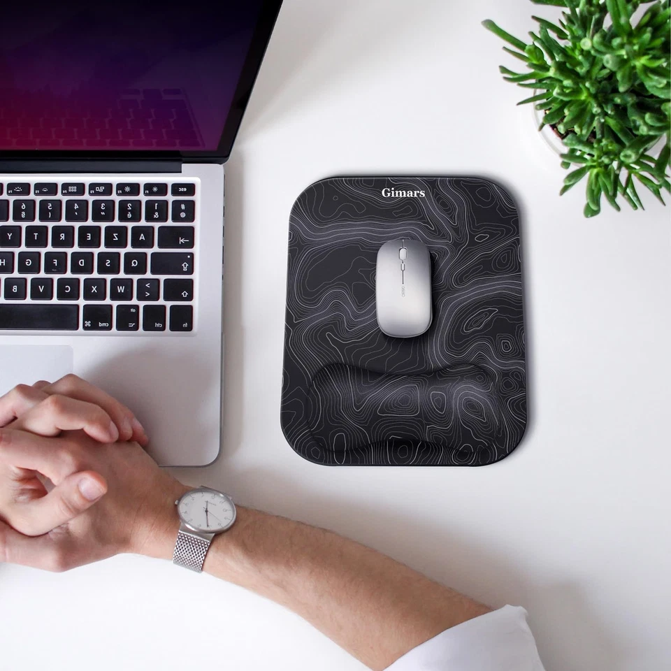 Topographic Map Pattern Mouse Pad With Wrist Rest Ergonomic Design 11X8.3 Inches - Image 2 of 4