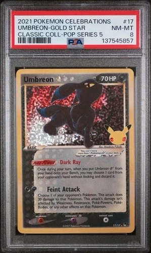 PSA 8 NM-MT Umbreon Gold Star Celebrations Classic Collection Pokemon Card 17/17