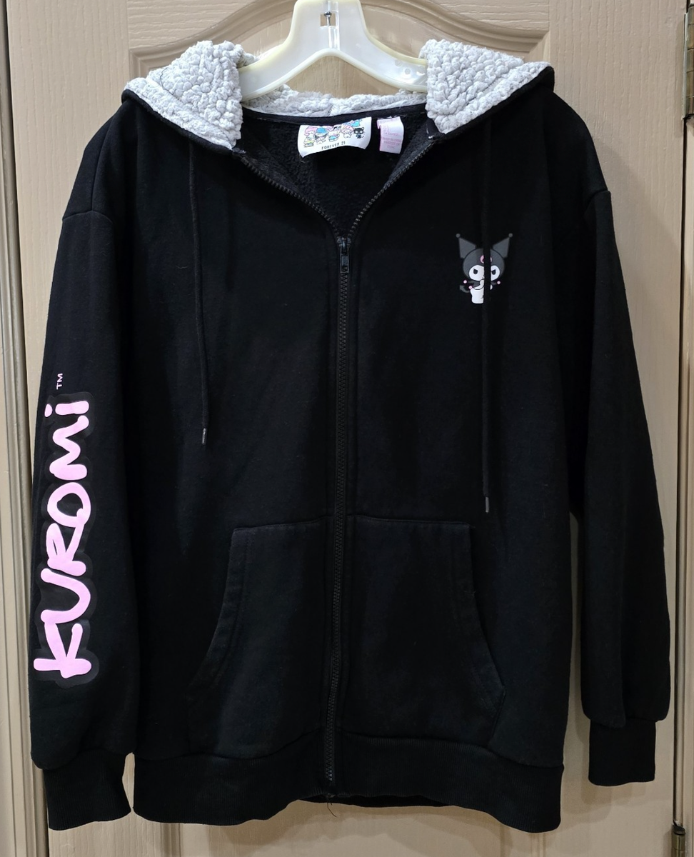 Sanrio Kuromi Hoodie Women's Small Black Zip Sherpa Lined Hello