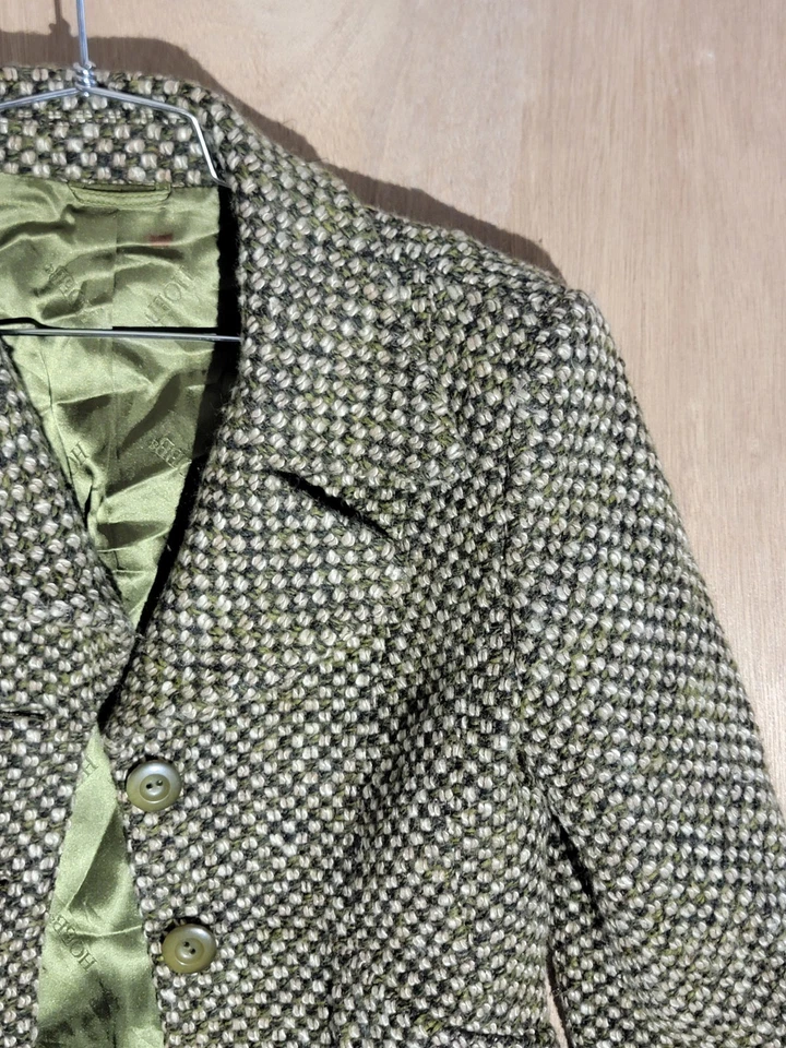 Hobbs женщин шерстяная смесь блейзер куртка серо-коричневый чек твид сделано в Англии размер S - Изображение 3 из 4